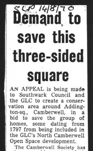 Press cutting entitled Demand to save this 3-sided square