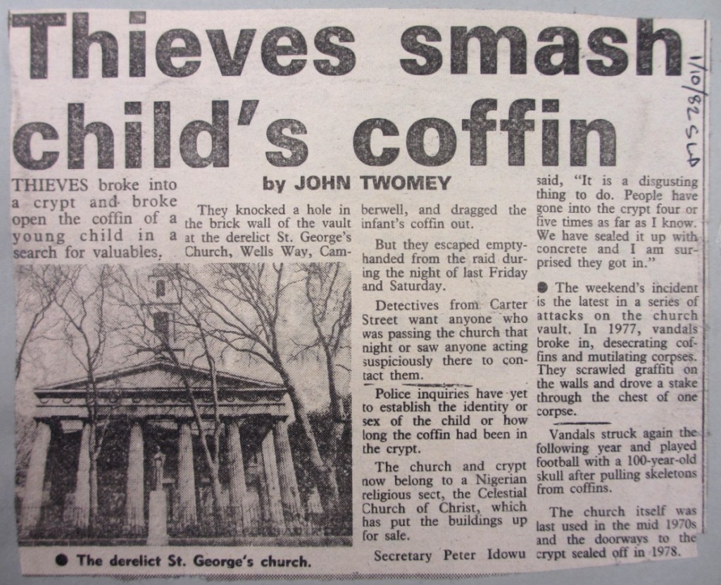Headline - 'Theives smash child's coffin'