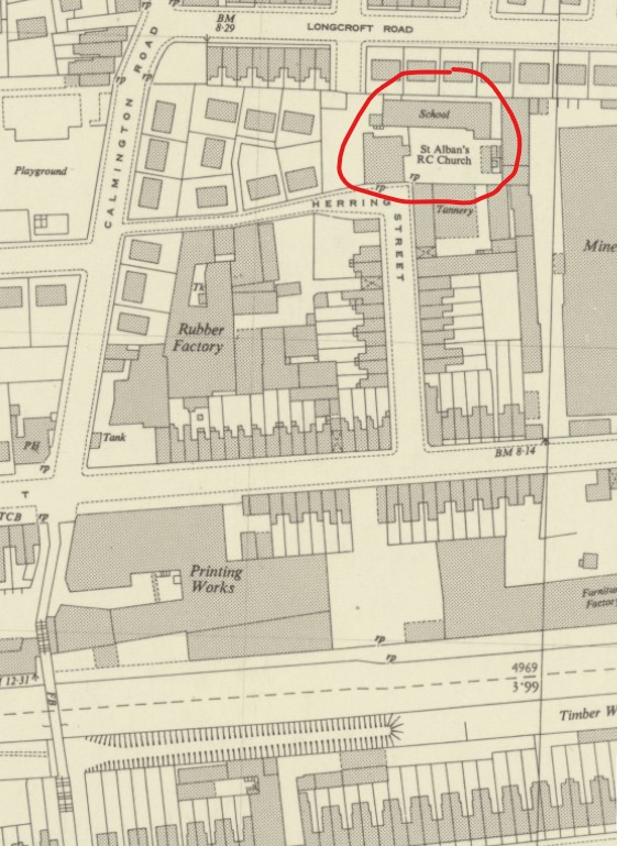 1914 OS map showing church, school and footbridge